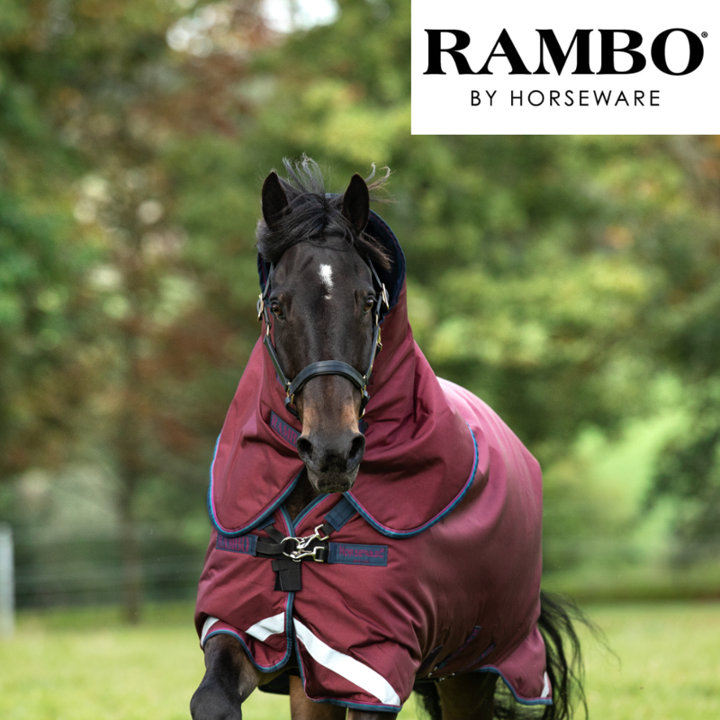 Horseware Rambo Duo Hood 100g - Burgundy/Burgundy/Teal/Navy